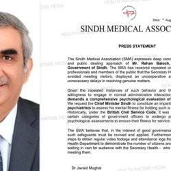 Sindh Medical Association demands psychological evaluation of Sindh Secretary Health