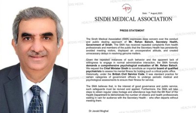 Sindh Medical Association demands psychological evaluation of Sindh Secretary Health
