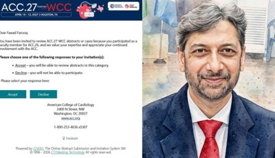 Pakistani Cardiologist Dr. Fawad Farooqi Invited to Review Research Abstracts for ACC.27-WCC in Houston