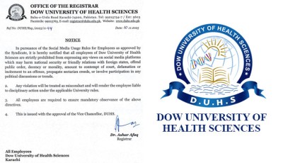 Dow University bans employees from sharing political views, sparking debate in Pakistan