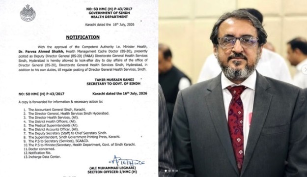 Dr. Parvez Ahmed Shaikh Given Look-After Charge of DG Health Services Sindh, Hyderabad