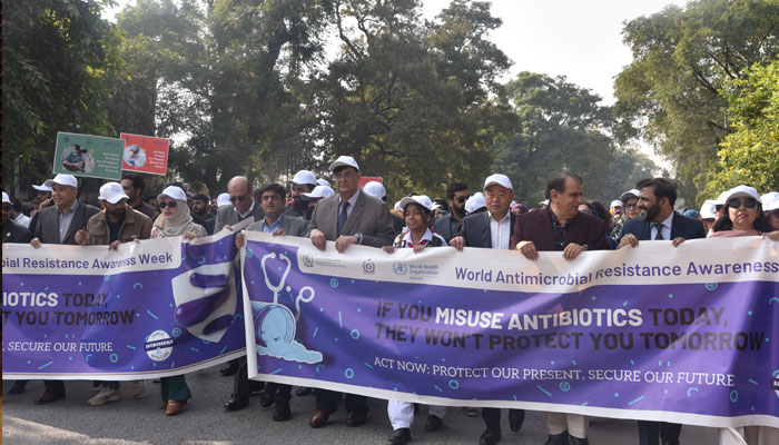 WHO NIH lead awareness walk Pakistan launches National Pathogen List tackle antimicrobial resistance